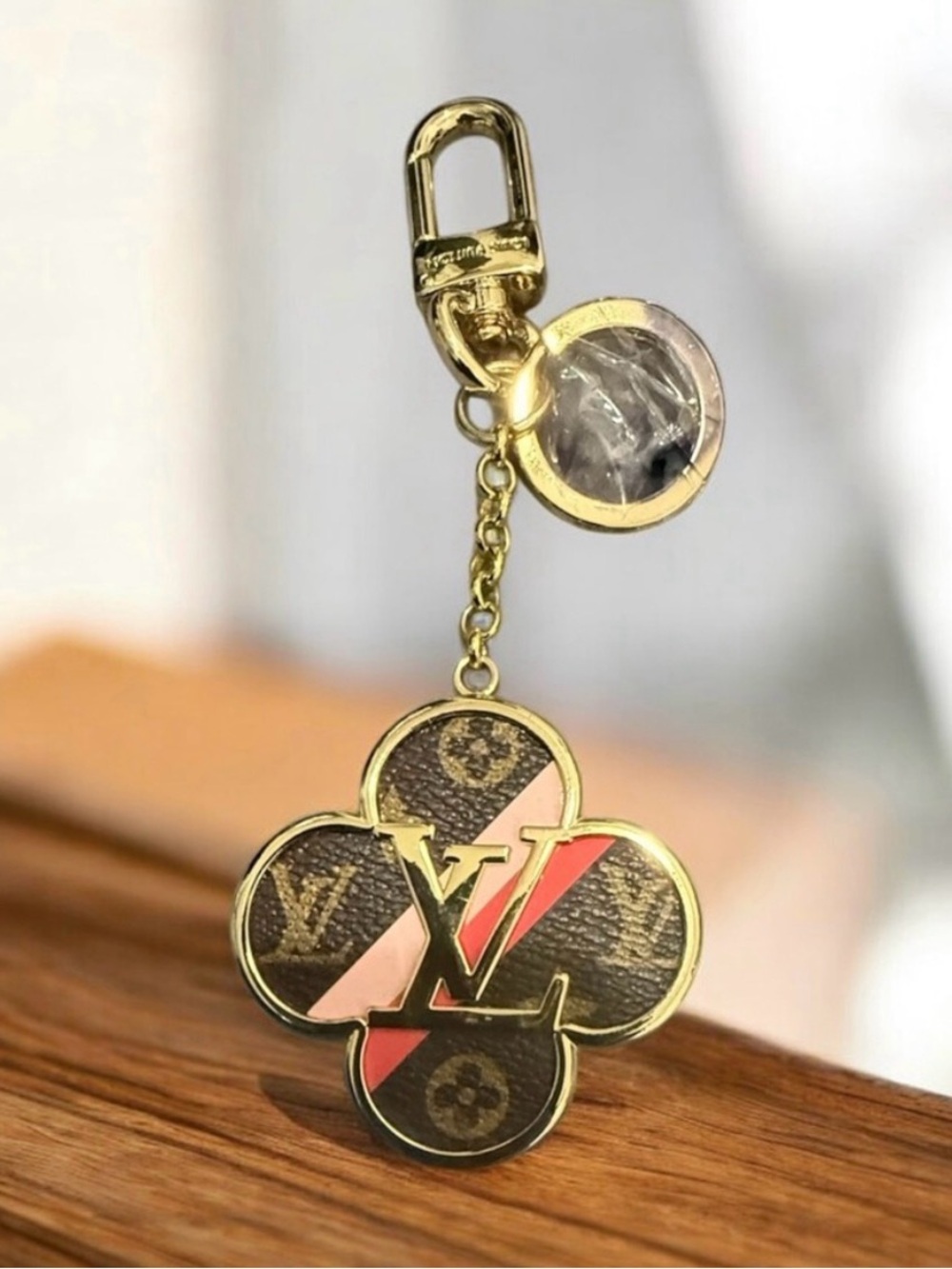 Louis Vuitton Brown Monogram Flower Key Charm w/ Pink & Red Accent NIOB
